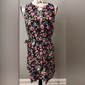 Vintage dress Floral Sleeveless Dress - Black and Pink XS